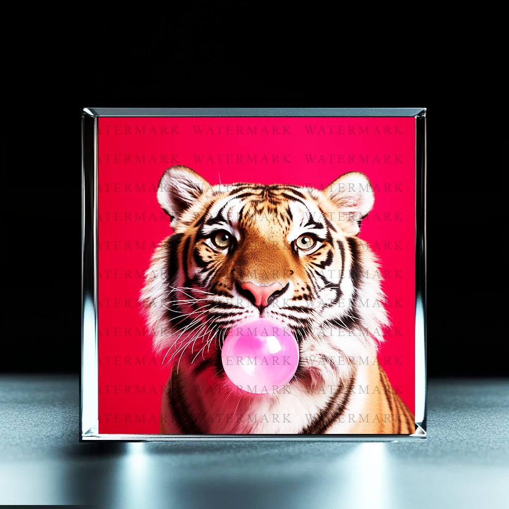Cheeky Tiger Bubblegum Acrylic Photo Block - Ozart