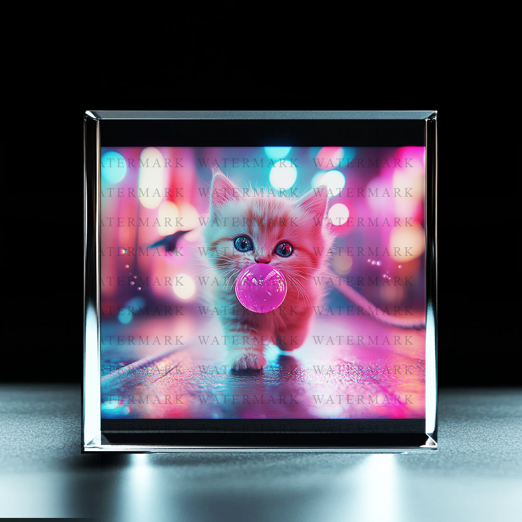 Cyberpunk Fluffy Feline Acrylic Photo Block - Ozart