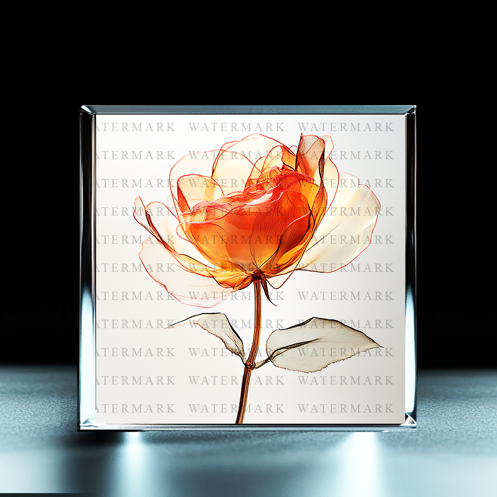 Delicate Amber Bloom Acrylic Photo Block - Ozart