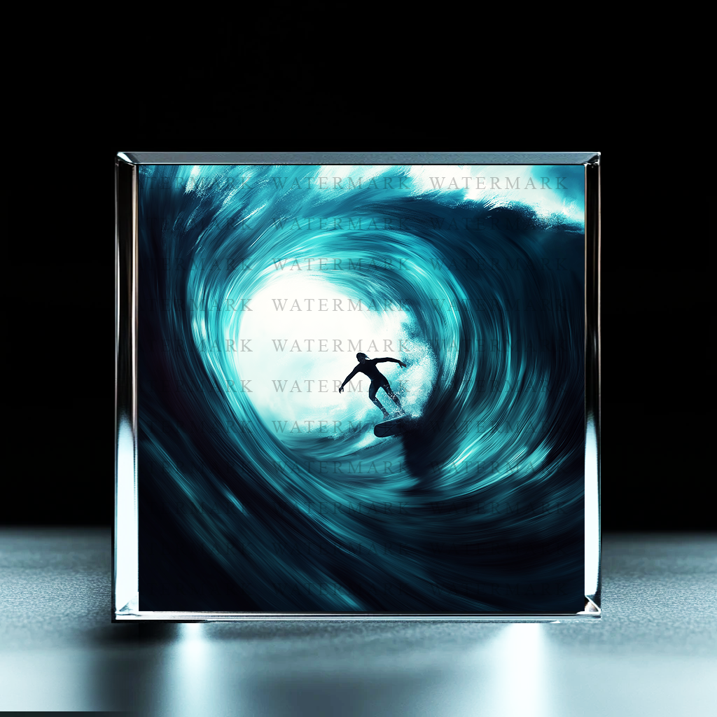 Dynamic Surfer Wave Acrylic Photo Block - Ozart