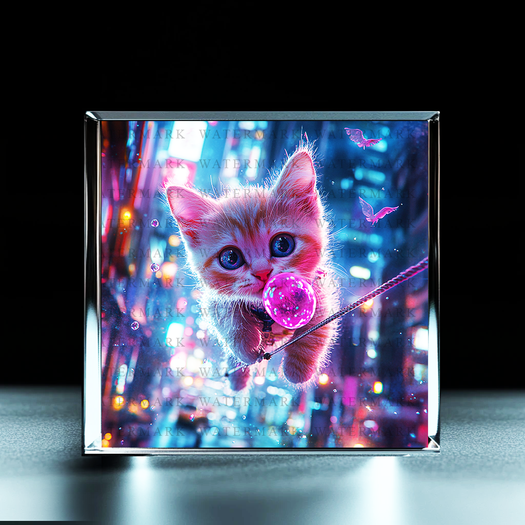 Enchanted Kitten Bubble Acrylic Photo Block - Ozart