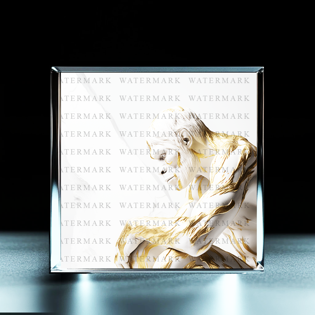 Golden Abstract Figure Cube Acrylic Photo Block - Ozart