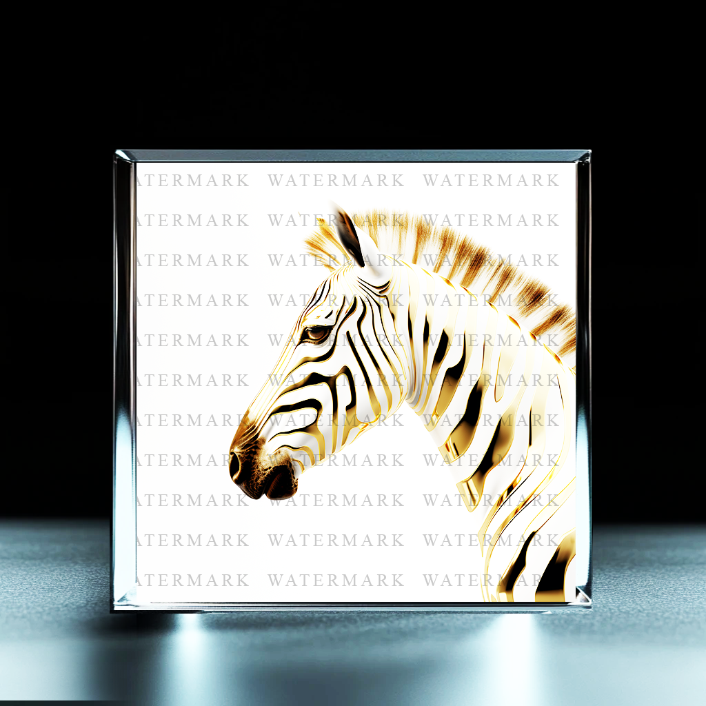 Golden Zebra Art Cube Acrylic Photo Block - Ozart