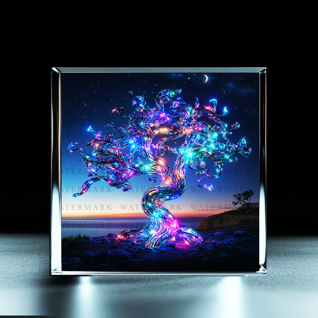 Luminous Cosmic Tree Acrylic Photo Block - Ozart