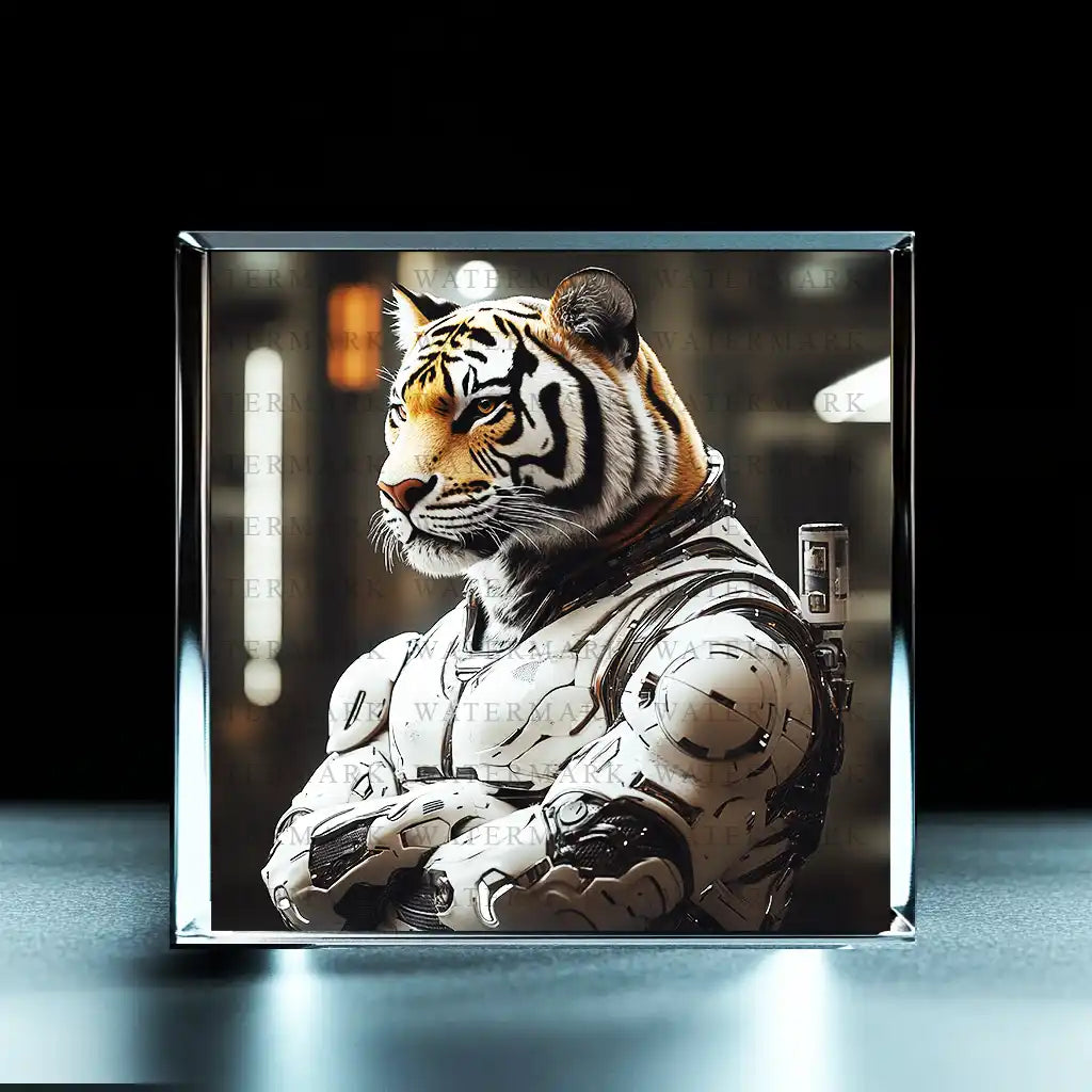 Cyberpunk Kitten's Bubble Delight Acrylic Photo Block - Ozart