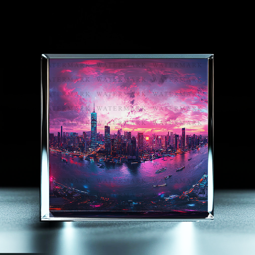Neon Sunset Metropolis Acrylic Photo Block - Ozart
