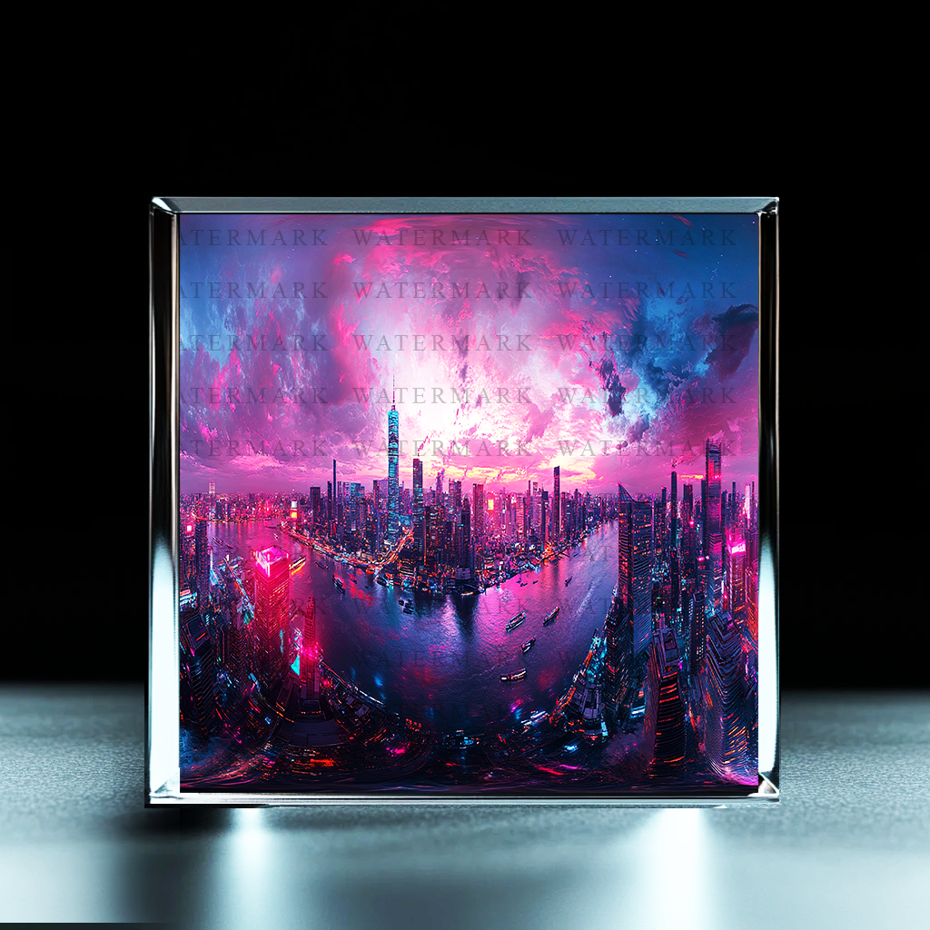 Panoramic Cyber City Acrylic Photo Block - Ozart