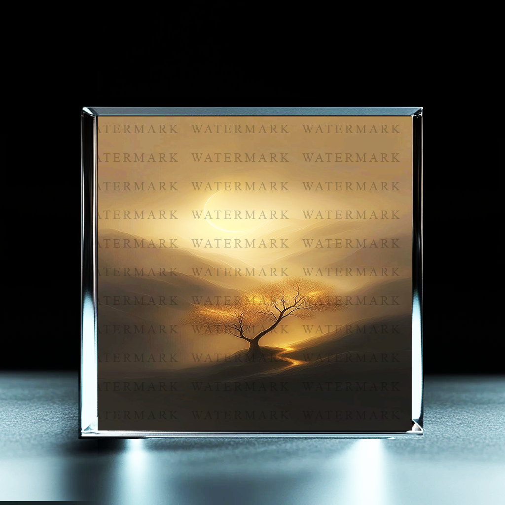 Serene Sunset Tree Acrylic Photo Block - Ozart