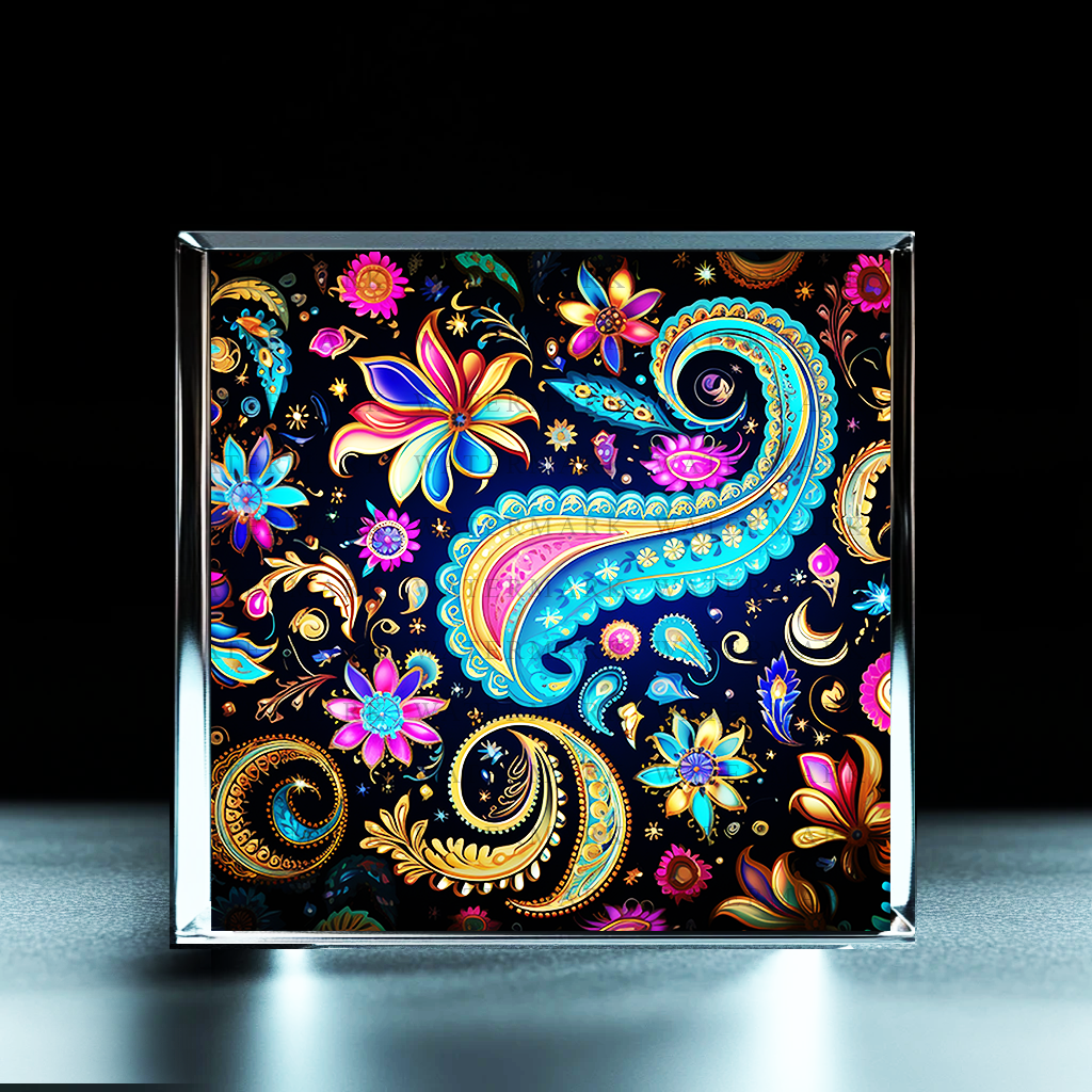 Vibrant Paisley Art Cube Acrylic Photo Block - Ozart