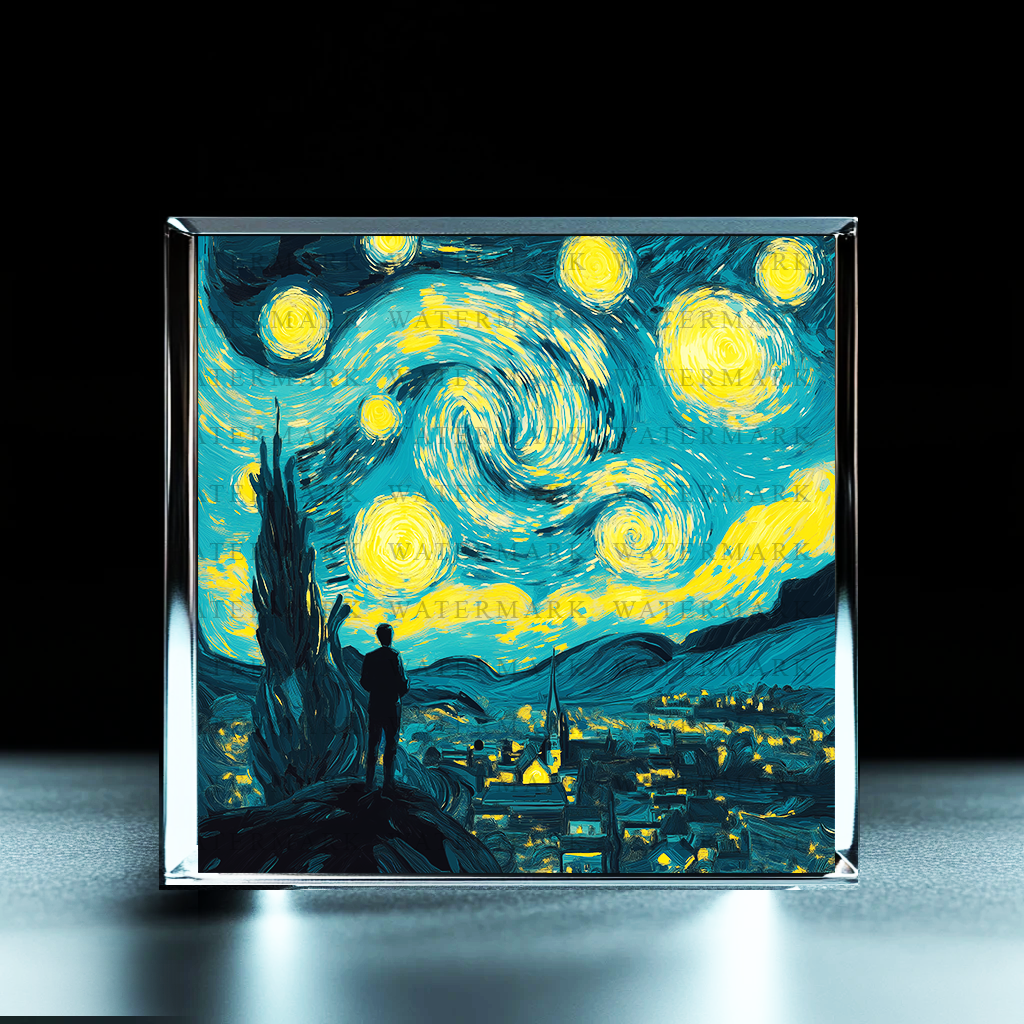 Whimsical Starry Night Acrylic Photo Block - Ozart