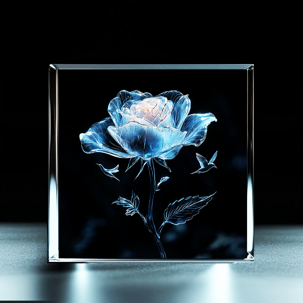Luminous Glass Rose Acrylic Photo Block - Ozart